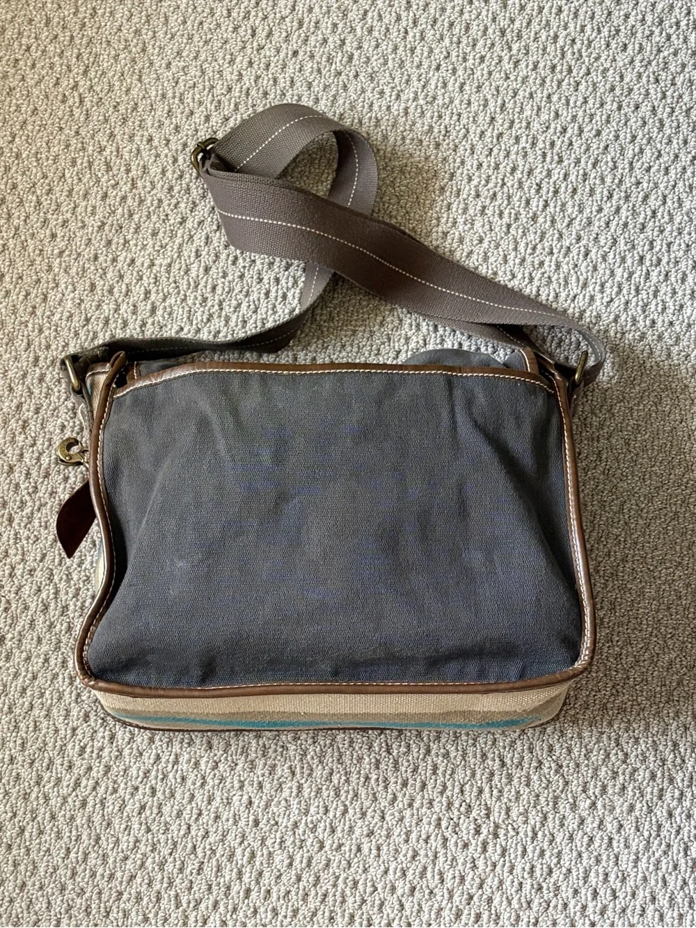 GAP Gray Canvas Messenger Bag with Brown Trim